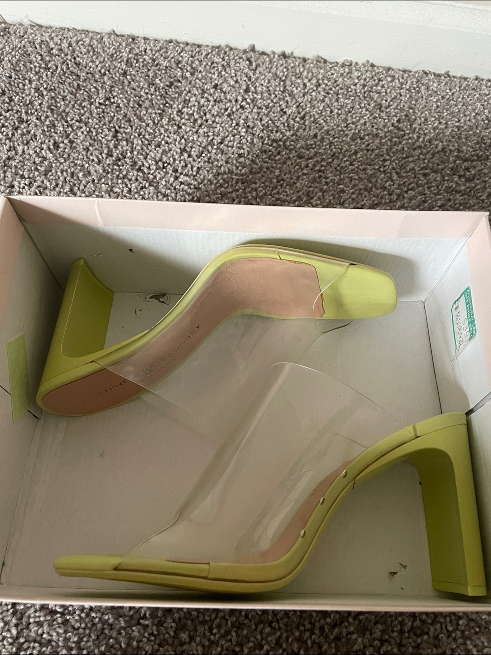 Chinese Laundry Lime Green Block Heel Sandals with Clear Straps